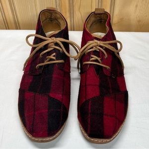 Toms Women Buffalo Red Plaid, Lace Up,  Ankle Bootie, Sz 10